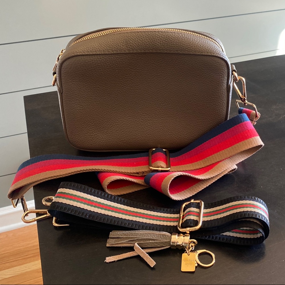 Brown Crossbody Bag with Multicolor Straps